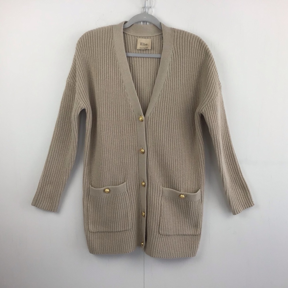 Elie by Elie Tahari camel rib knit cotton blend cardigan. NWT